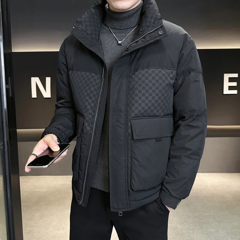 国标冬季新款羽绒服男立领拼接加厚外套男士短款休闲轻奢潮流青年