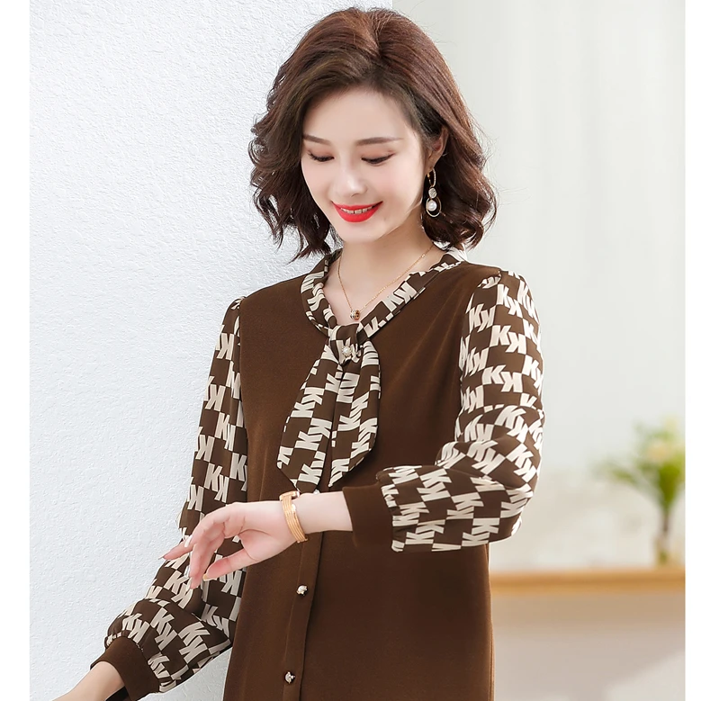 衬衫打底衫气质长袖洋气时尚小衫女装春秋显瘦衬衣针织中老年中年