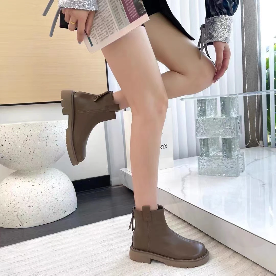 门店339！马丁靴女秋冬新款粗跟短筒单靴绑带机车靴瘦瘦短靴5861
