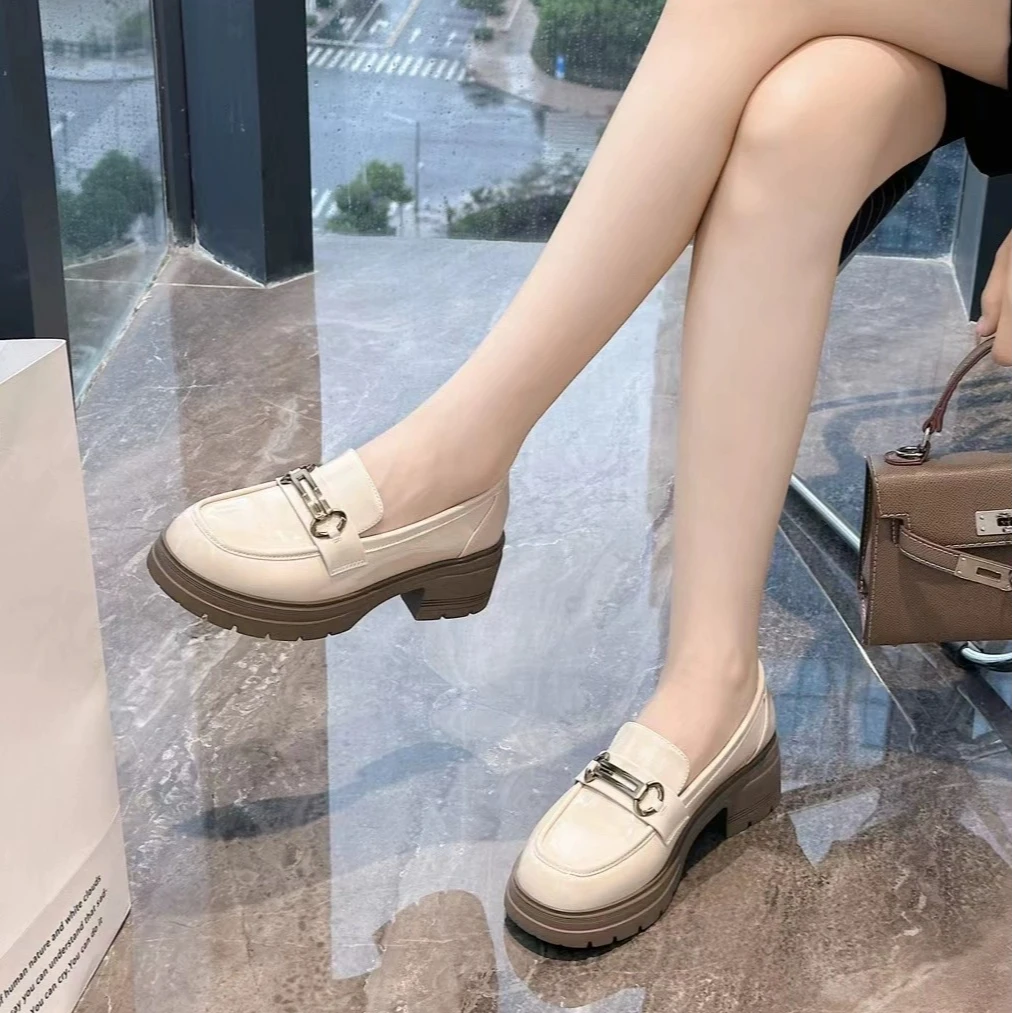 春秋新款厚底乐福鞋女款秀气百搭浅口单鞋懒人鞋 2128D