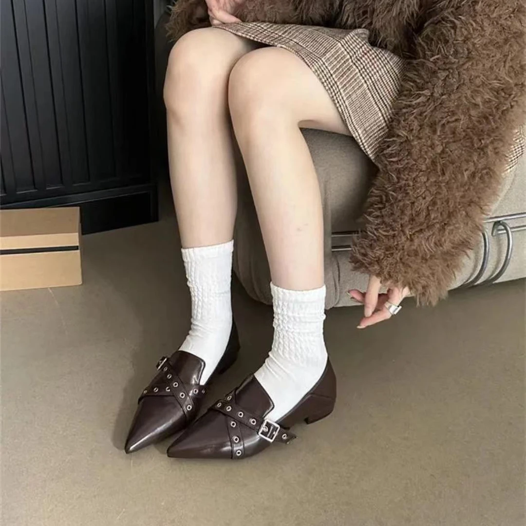 新款韩版尖头单鞋粗跟女鞋子通勤鞋F5011