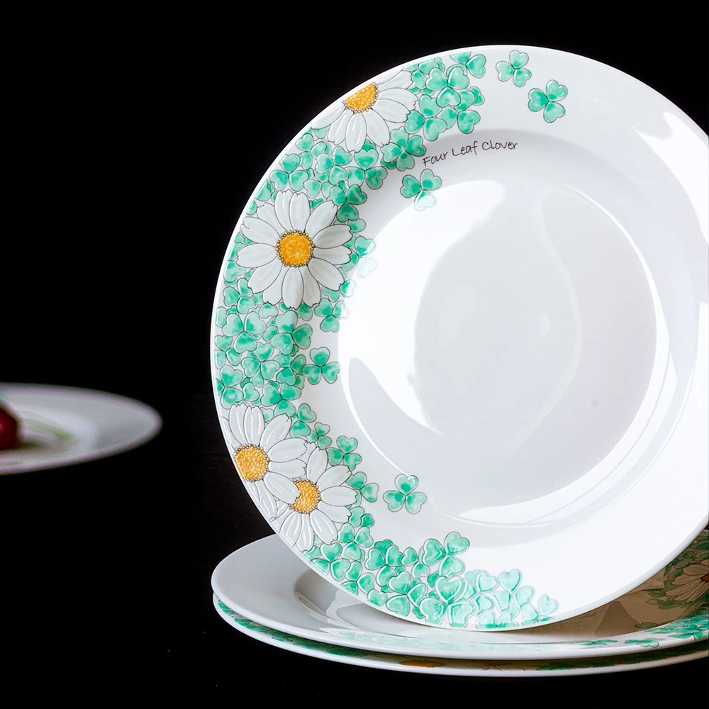JINXI/津喜骨瓷餐具家用四叶草盘创意手绘盘碟盘子小清新陶瓷盘