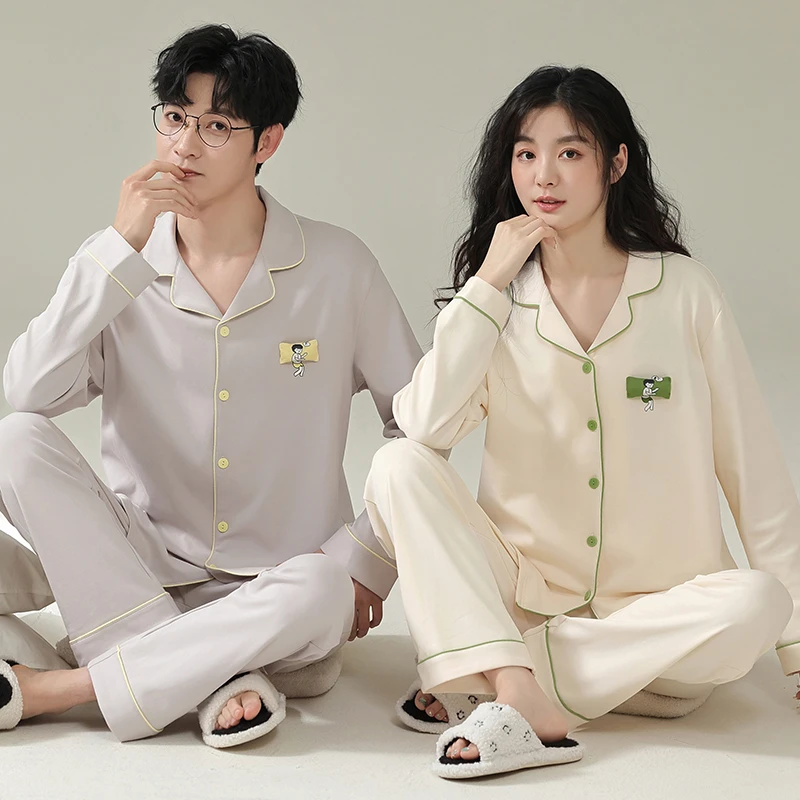 2024爆款情侣秋季长袖睡衣潮牌ins高级纯色家居服宽松大码套装