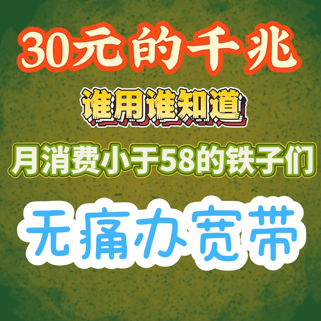 UNICOM/联通低套餐可办理的30元千兆宽带