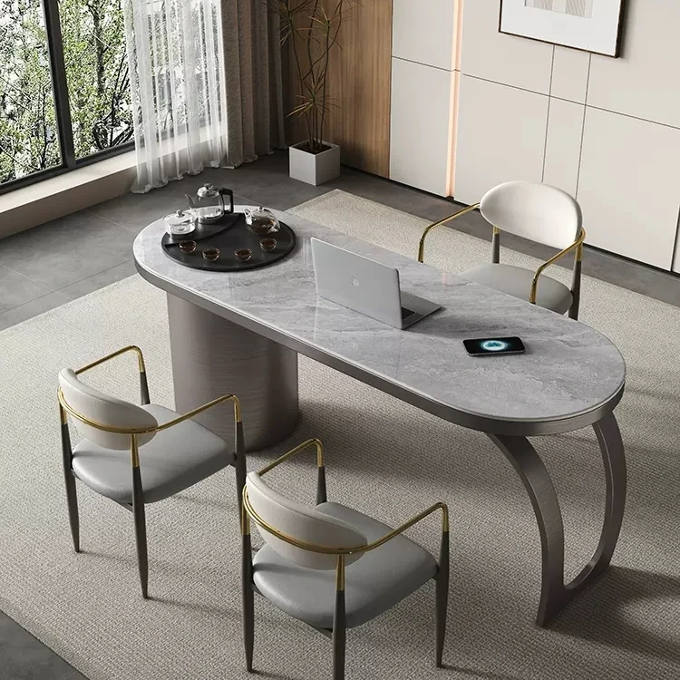 意式轻奢岩板茶桌家用办公简约岩板茶台现代轻奢小户型岩板茶台