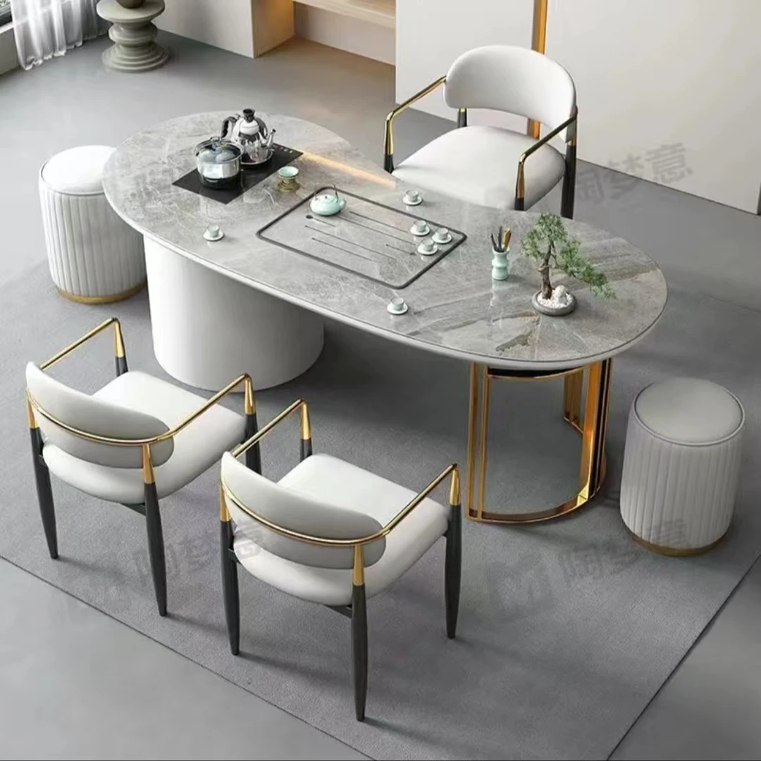 现代岩板茶台茶桌一体简约茶桌轻奢组合家用办公一体阳台岩板茶桌