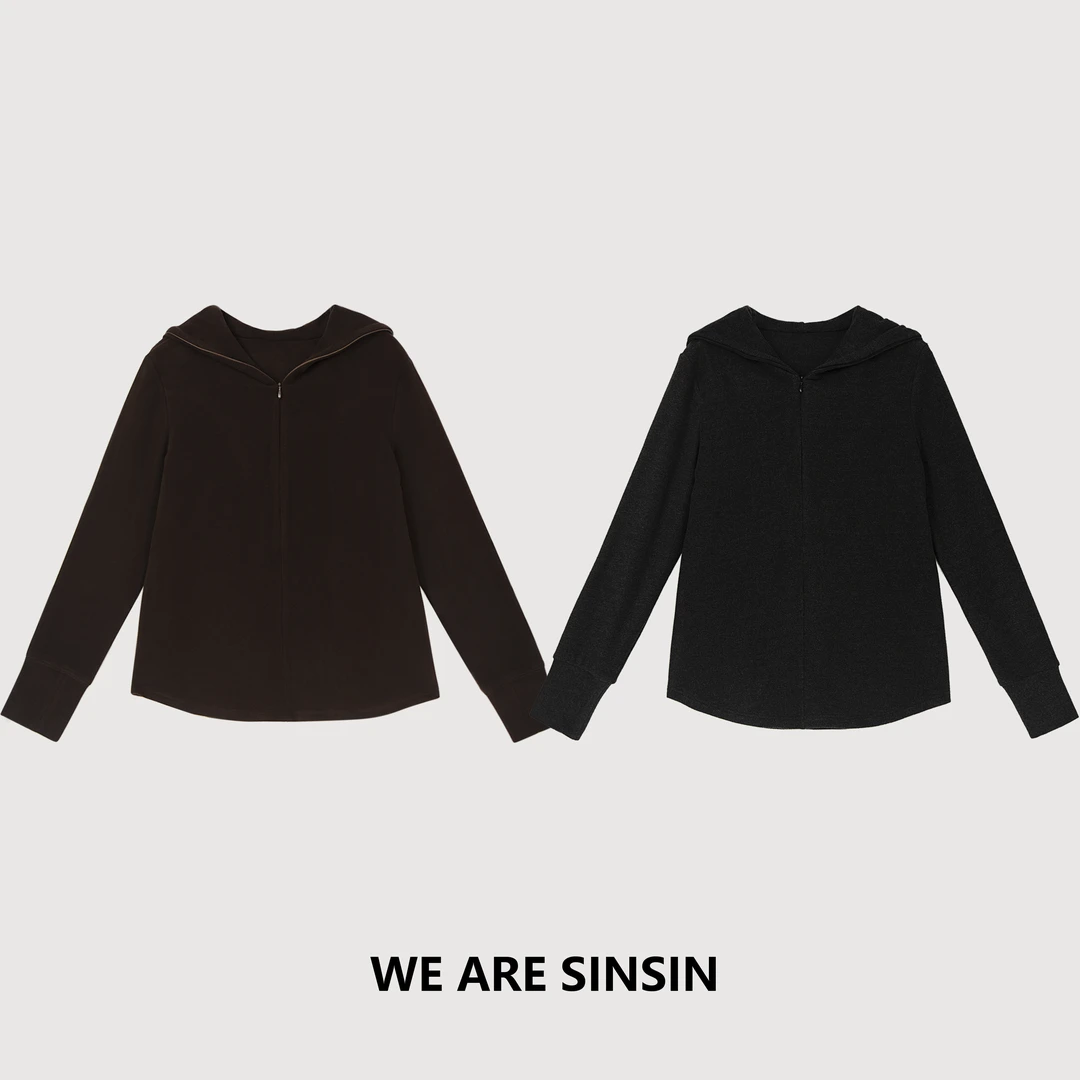 miss muzi“小火炉”嵿级进口高品德绒！软糯亲肤自发熱显瘦拉链帽衫