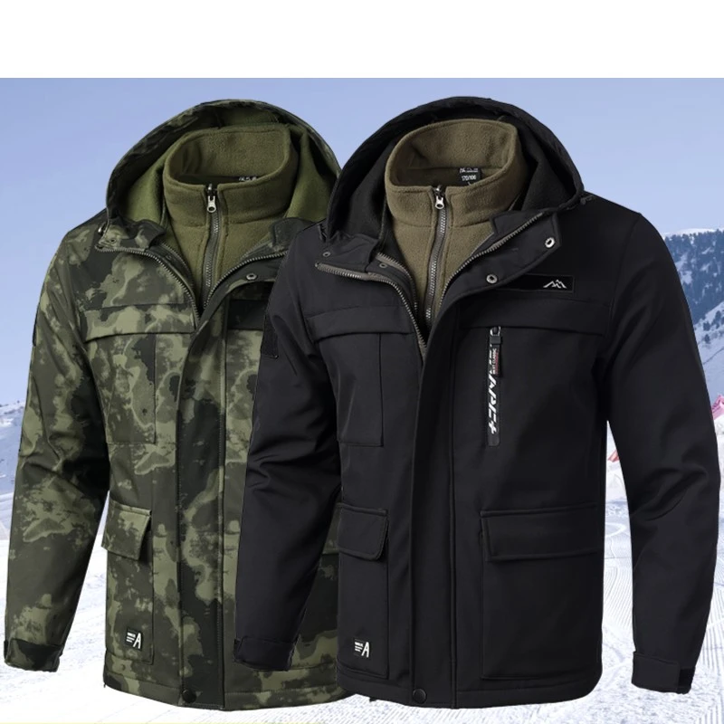 防水冲锋衣冬季防风男士户外工作服加绒加厚拉链保暖双层休闲连帽