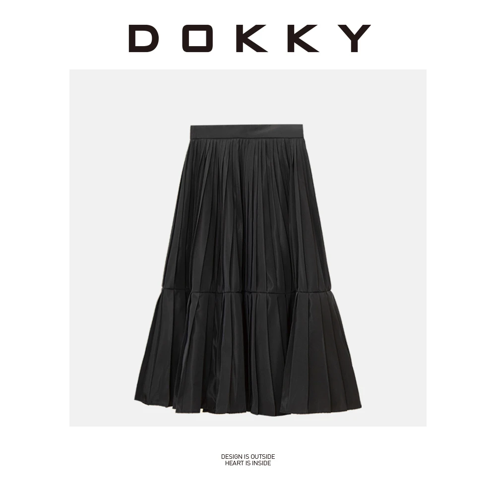 断色断码特价DOKKY高品质超大摆设计师百褶半裙