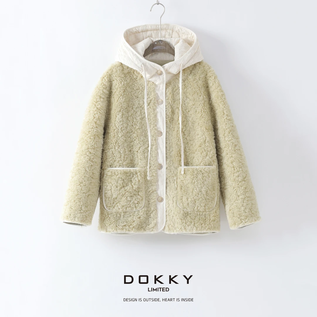 【安第斯覆雪】DOKKY云朵羊卷绒.韩版气质|假两件.加厚连帽外套