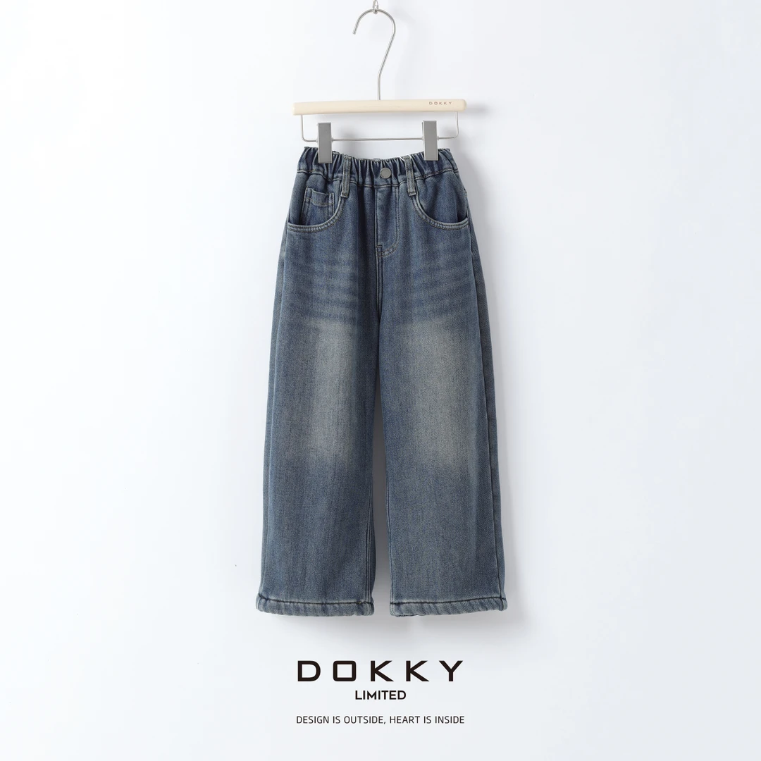 【童装-出街攻略】DOKKY韩范时髦.加绒加厚|男女童.直筒牛仔裤