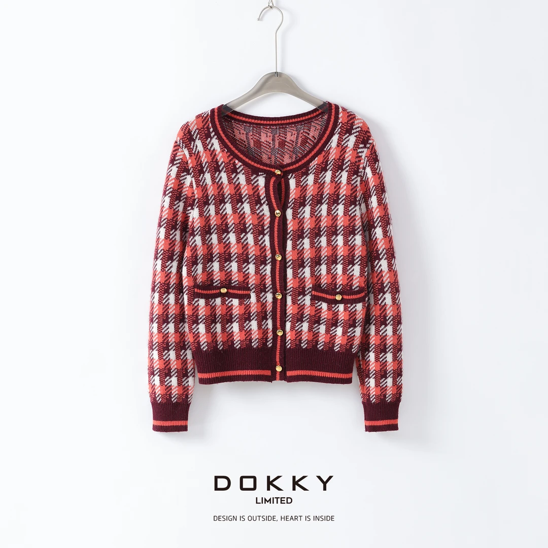 【限量尖货-普家千鸟格·紫标】DOKKY高支绵羊毛.双面提花|毛衣外套