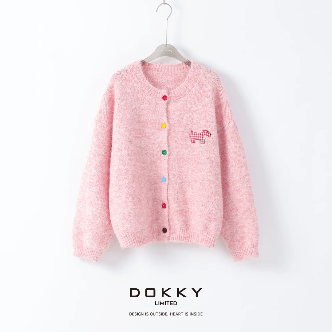 【布丁狗】DOKKY软糯亲肤.糖果色纽扣.温柔减龄|花纱毛衣外套