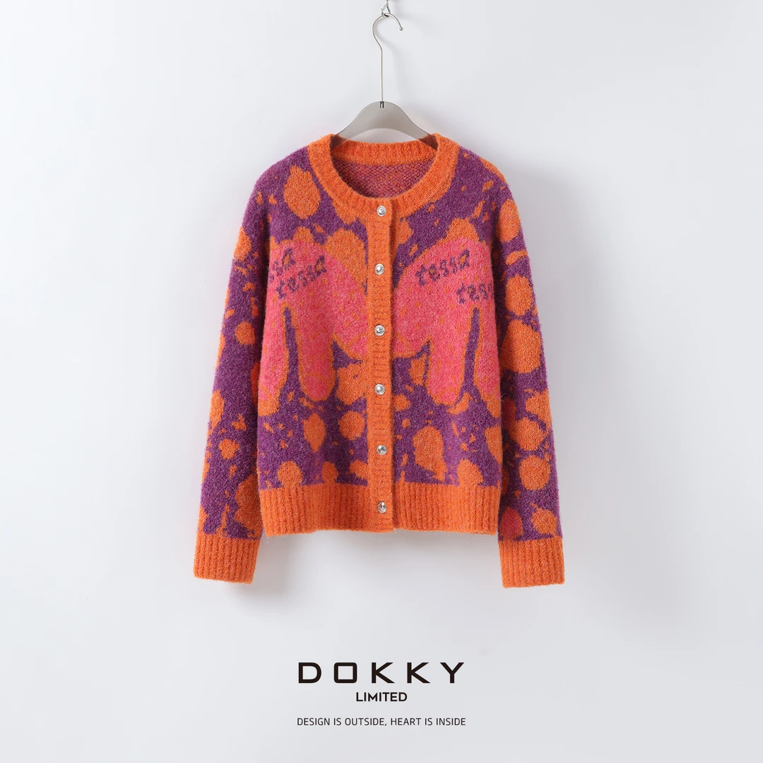 【橘霞日落】DOKKY重磅丝光羊毛.金丝细闪|新法式复古厚毛衣外套