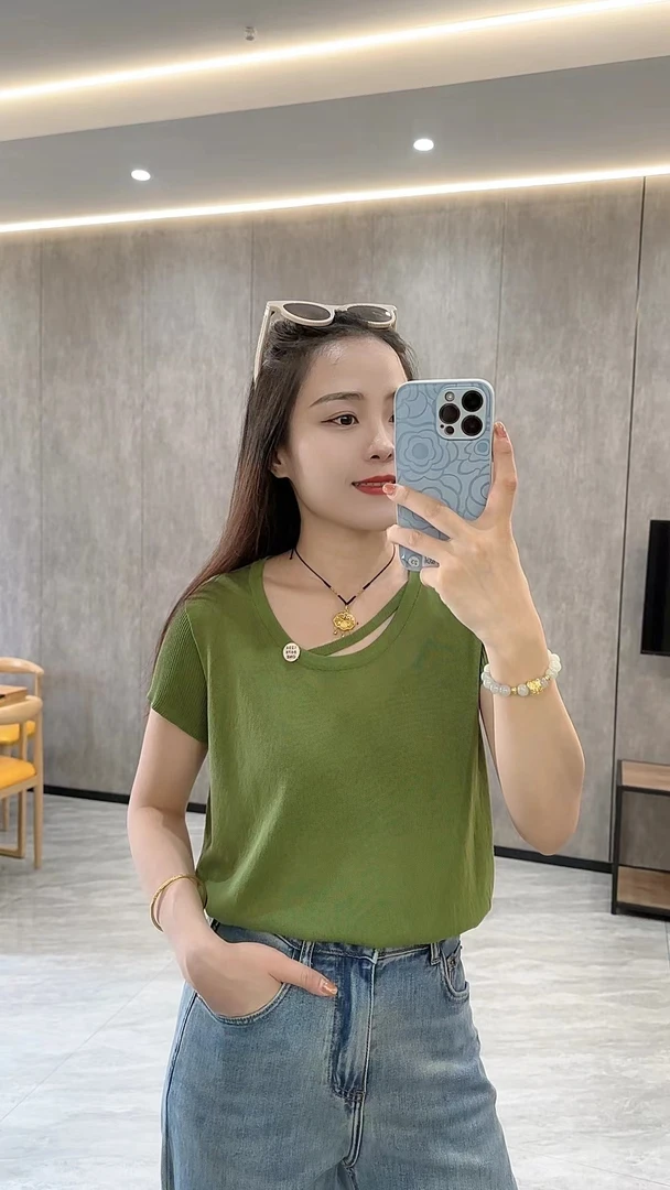 【卿她】时尚休闲百搭夏季半袖潮流纯色小衫 8089