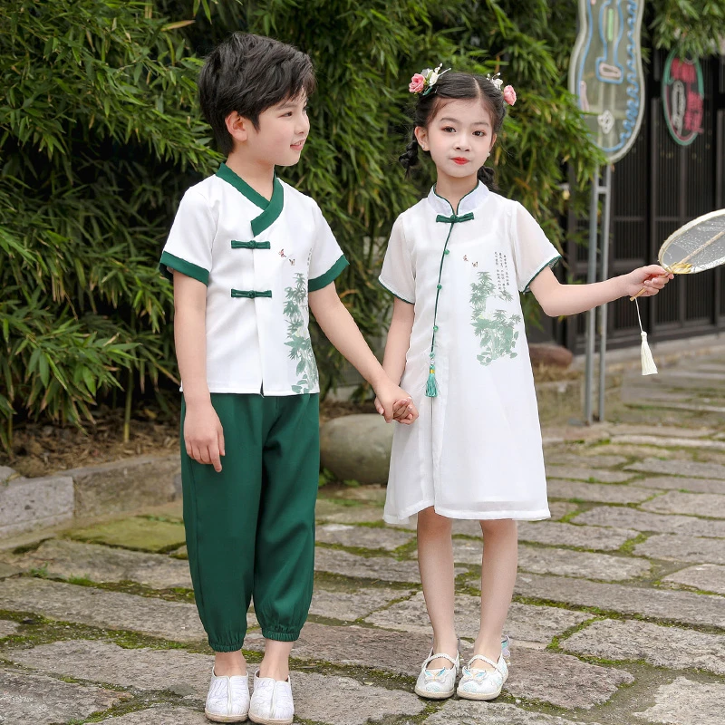 六一儿童演出服装夏小学生中国风班服民国国学男童女童汉服表演服