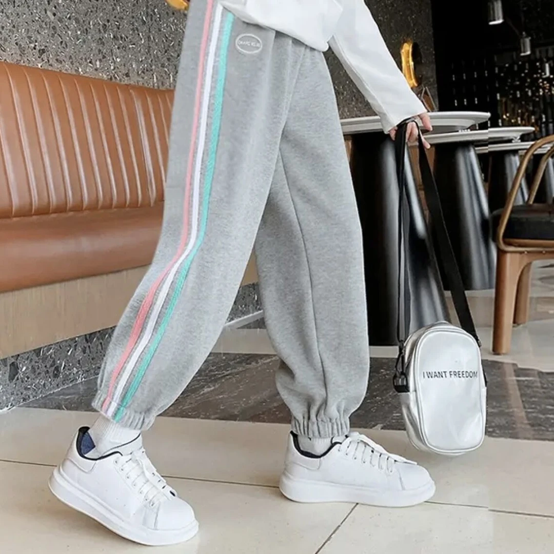 2022春秋新款女中大童卫裤女童卫裤侧边彩虹条设计潮流百搭运动裤