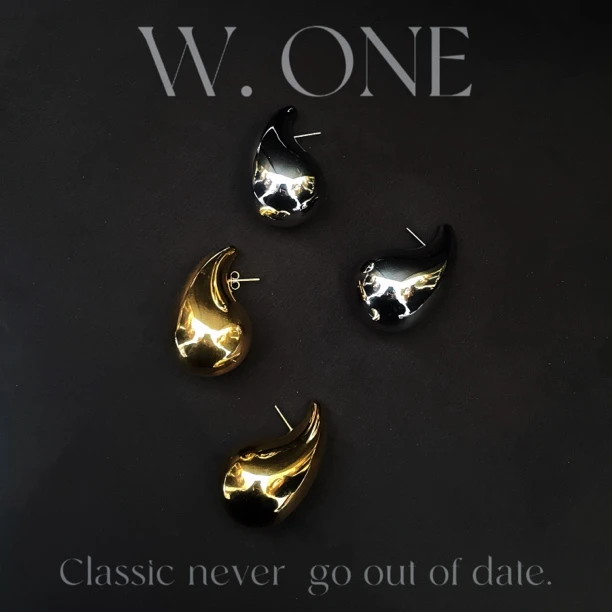 铜合金耳饰 【W. ONE】金属冷淡风BIG超级大！水滴形状版耳环小众