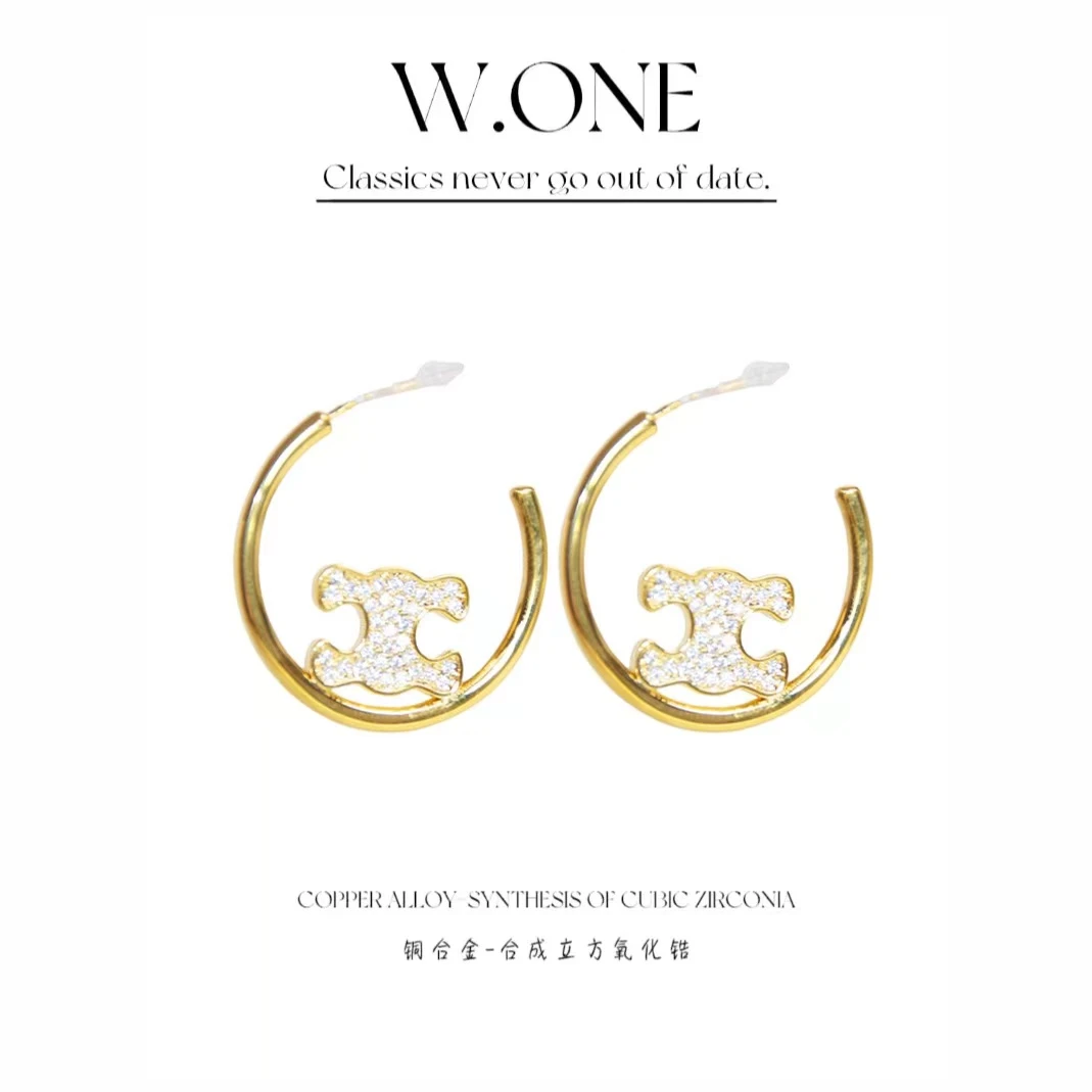 铜合金耳饰 【W.ONE】凯旋门满锆耳圈欧美小众轻奢高级感