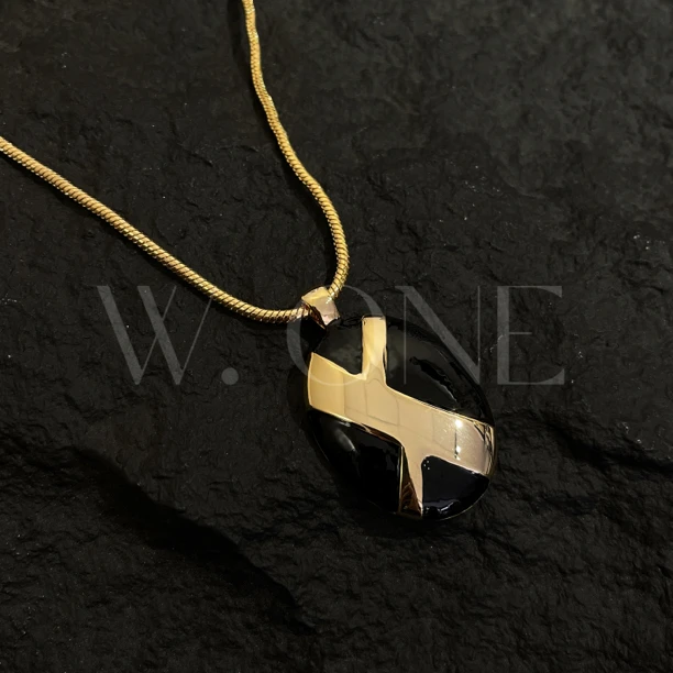 铜合金项链 【W.ONE】珐琅釉手工小众滴油黑金长链轻奢时尚气质项链