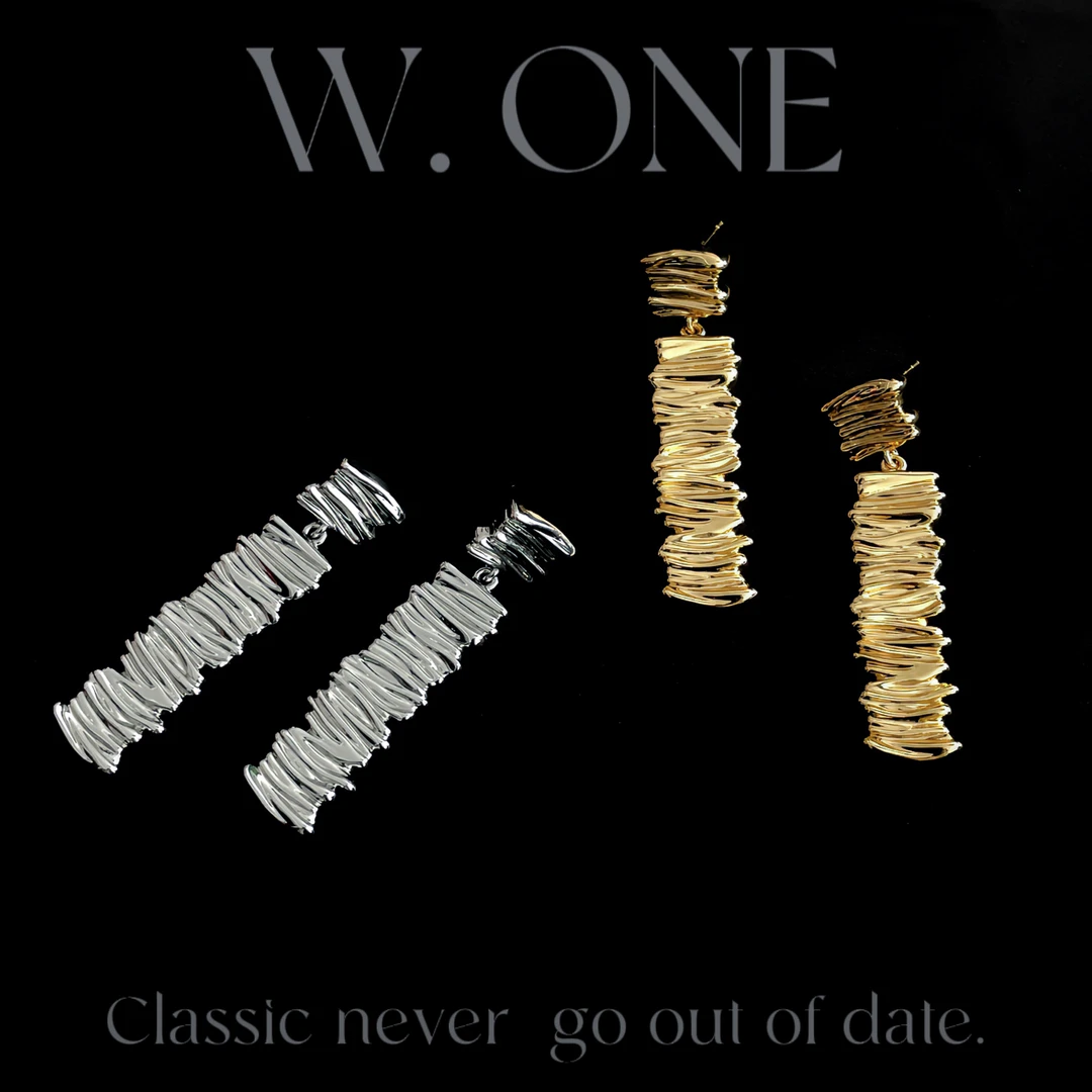 铜合金耳饰 【W. ONE】小众设计金属纹理几何耳环轻奢欧美ins