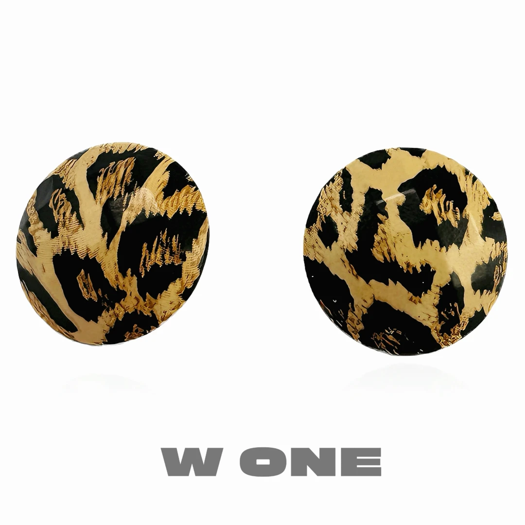 铜合金亚克力耳饰 【W. ONE】小众复古亮面纹理感豹纹款耳钉