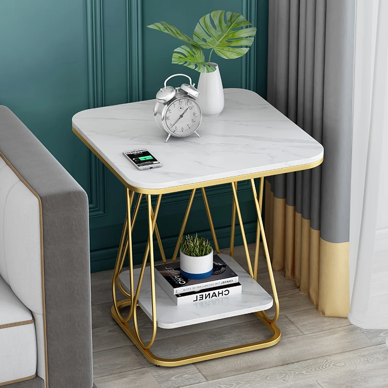轻奢岩板沙发边几角几客厅边柜侧边桌阳台休闲方形桌大理石小茶几