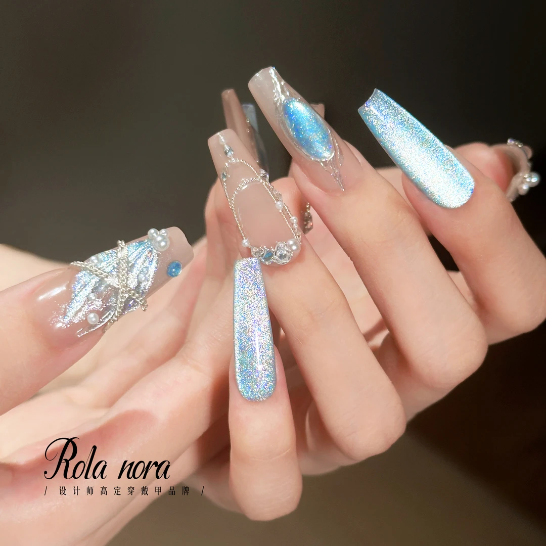 Rola Nora【禁锢美人鱼】纯手工穿戴甲夏季带钻细腻猫眼高颜值显白