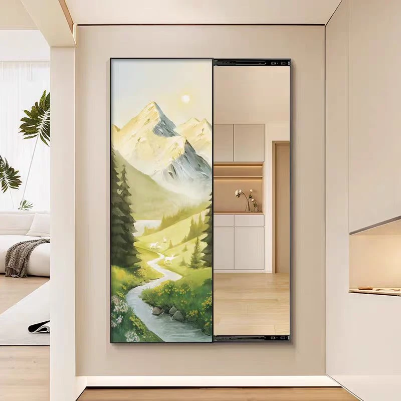 包安装-日照金山玄关装饰画奶油风走廊过道北欧客厅装饰画穿衣镜