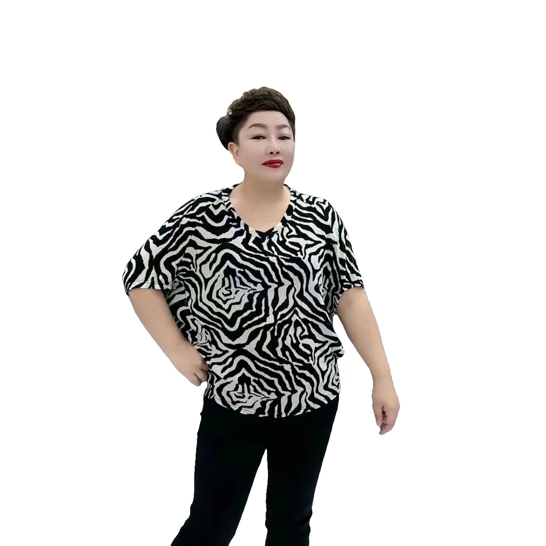 8923夏季新款减龄洋气斑马纹蝙蝠袖上衣