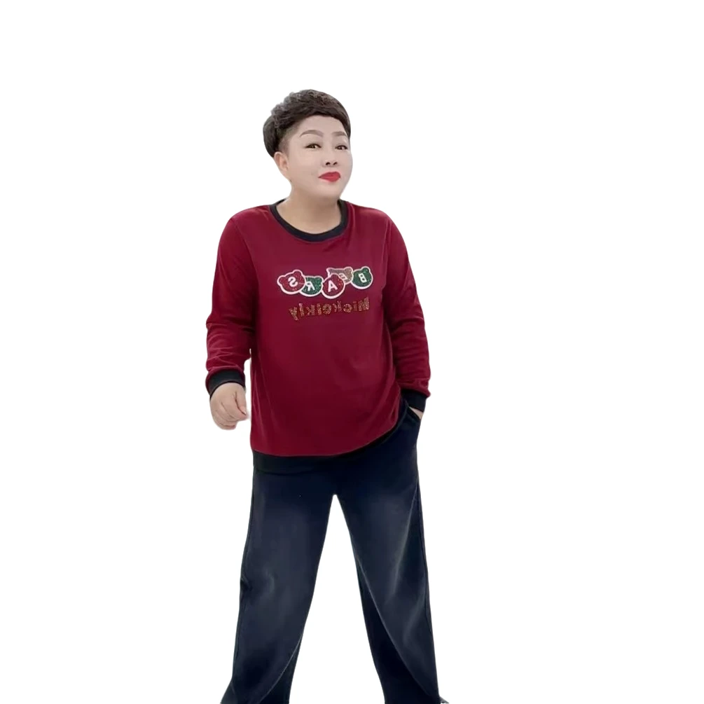 XS826秋季休闲大码圆领钻字母洋气长袖卫衣