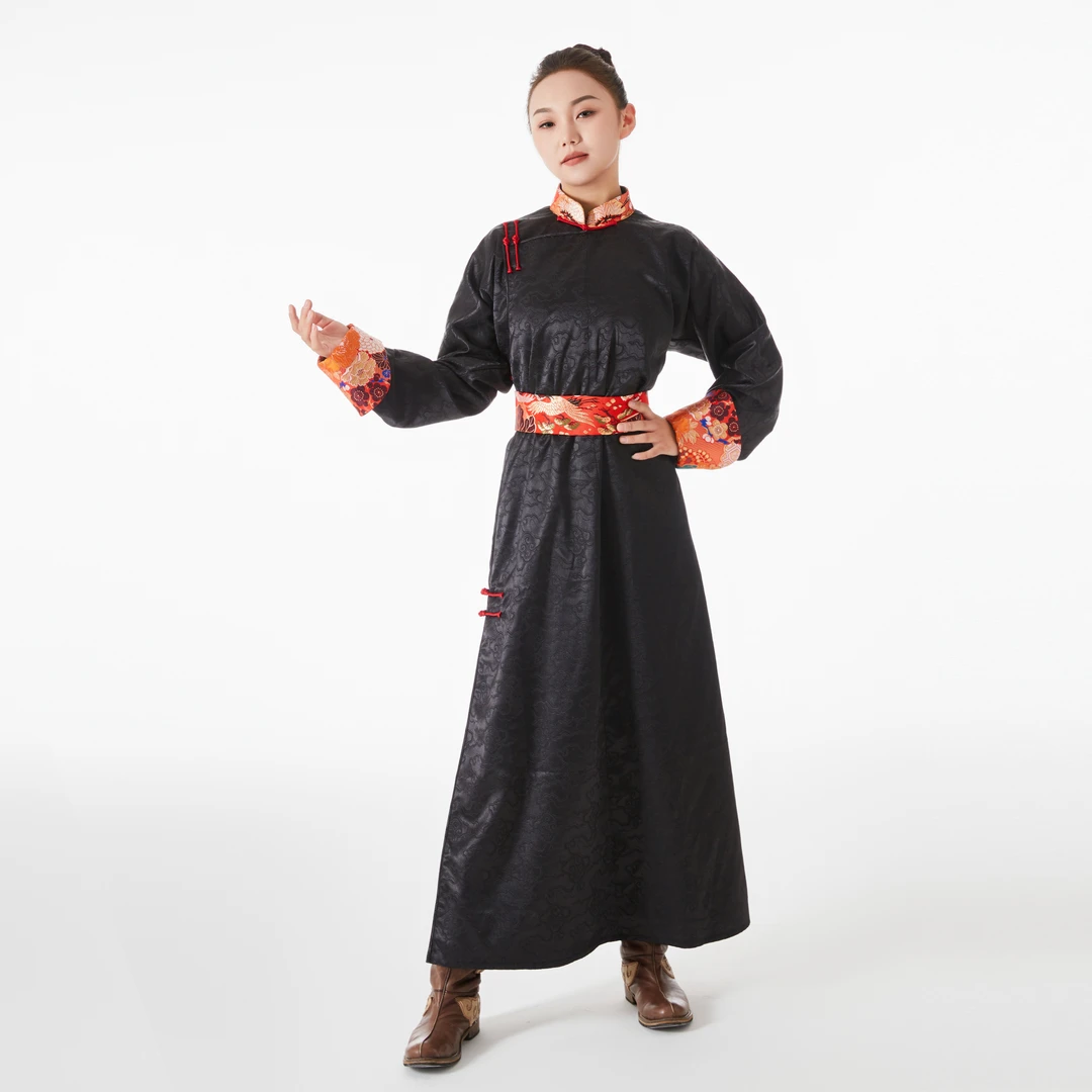 铁提牧【铁提牧精品蒙古服饰】夏季新款黑色气质传统长款蒙古袍