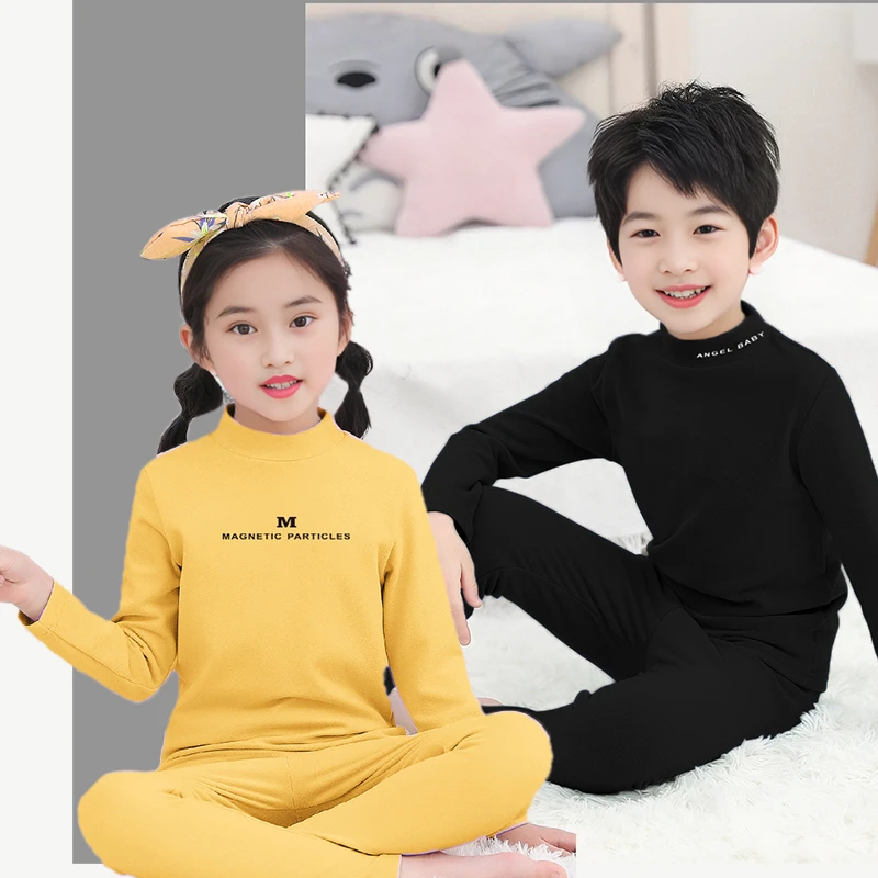儿童内衣套装男童女童中领保暖睡衣小孩德绒打底上衣裤子秋冬童装