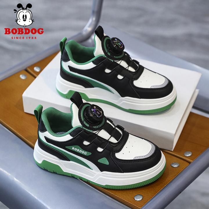 巴布豆男童运动鞋2024秋季新款防水皮面中大童休闲鞋小孩子板鞋