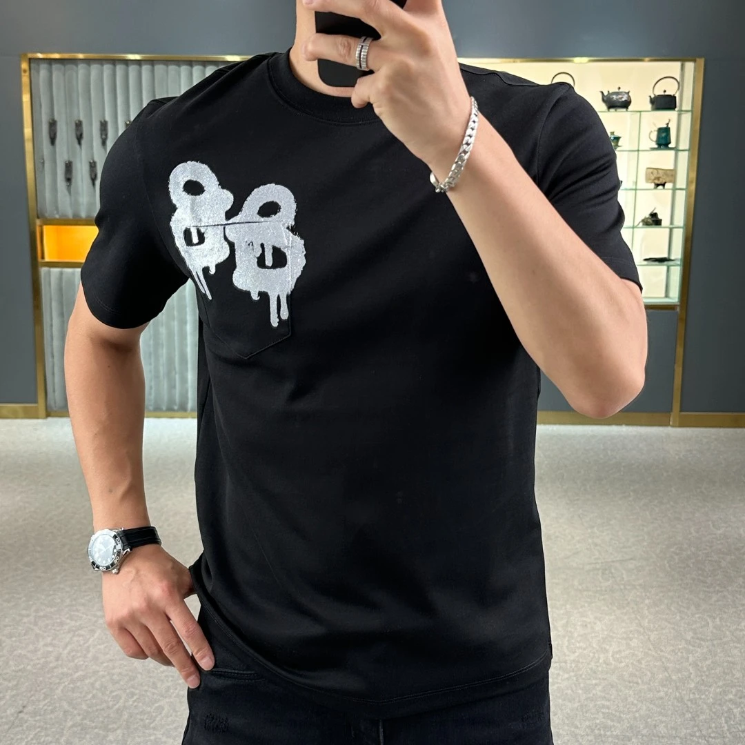 【壹帧品】潮牌FAFA长绒液氨棉热压圆领半袖百搭个性男士短袖t恤