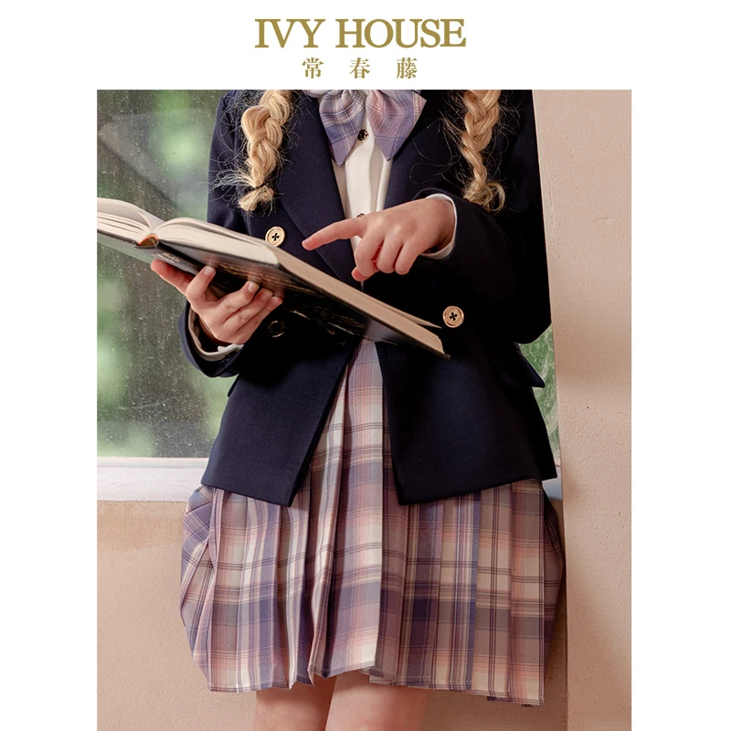 IVY HOUSE常春藤童装女童秋季新款 格子百褶半身短裙JK英伦学院风