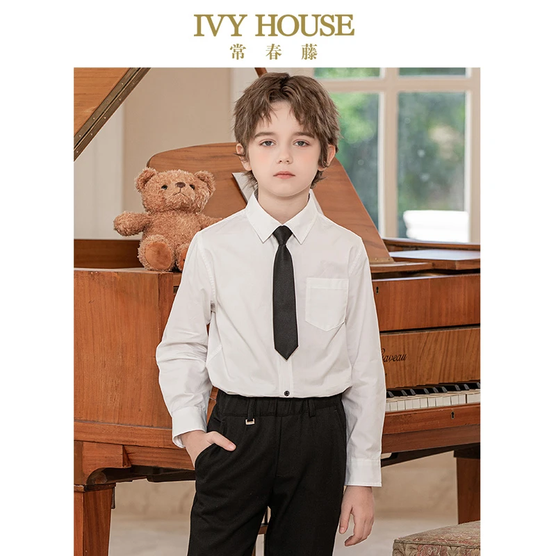 IVYHOUSE常春藤儿童节童装男童衬衫秋季新款百搭白衬衣英伦学院风