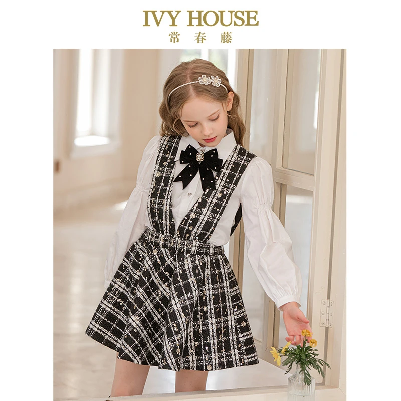 IVY HOUSE常春藤儿童装女童连衣裙2023秋季新款 亮片小香风背心裙