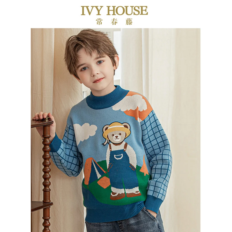 IVY HOUSE常春藤童装男童毛衣秋季新款 卡通毛织圆领套头衫