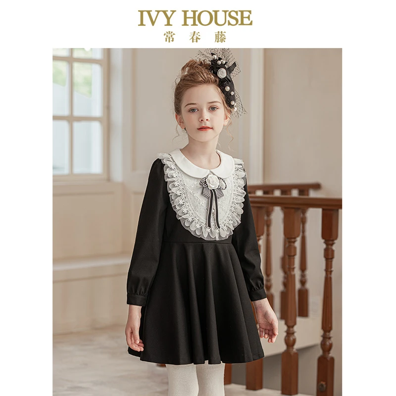 IVY HOUSE常春藤童装女童秋季新款 复古长袖连衣裙亲子装洋气