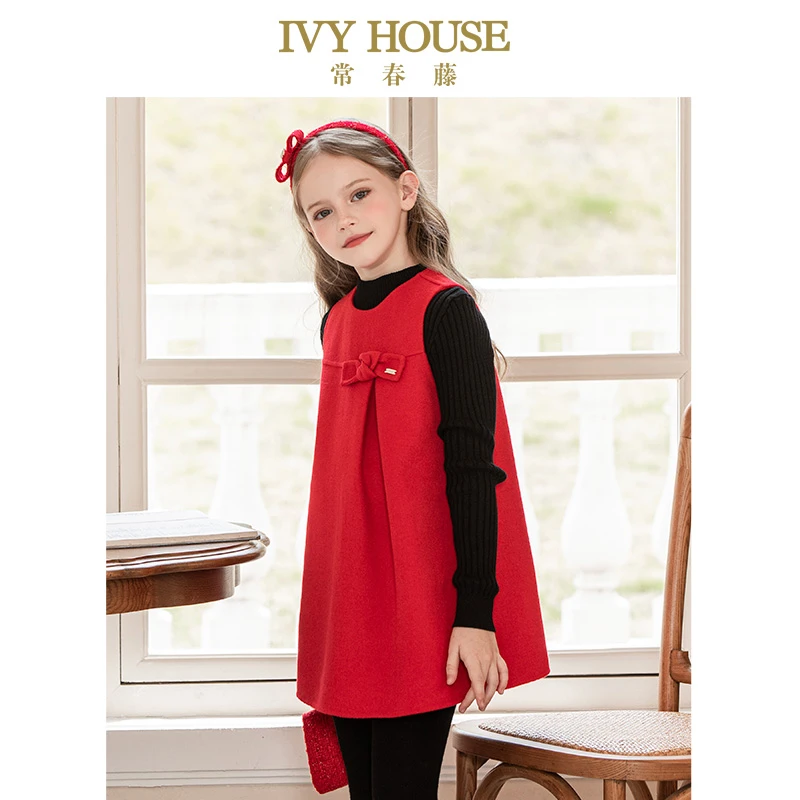 IVY HOUSE常春藤童装女童连衣裙冬季新款 羊毛背心裙双面呢