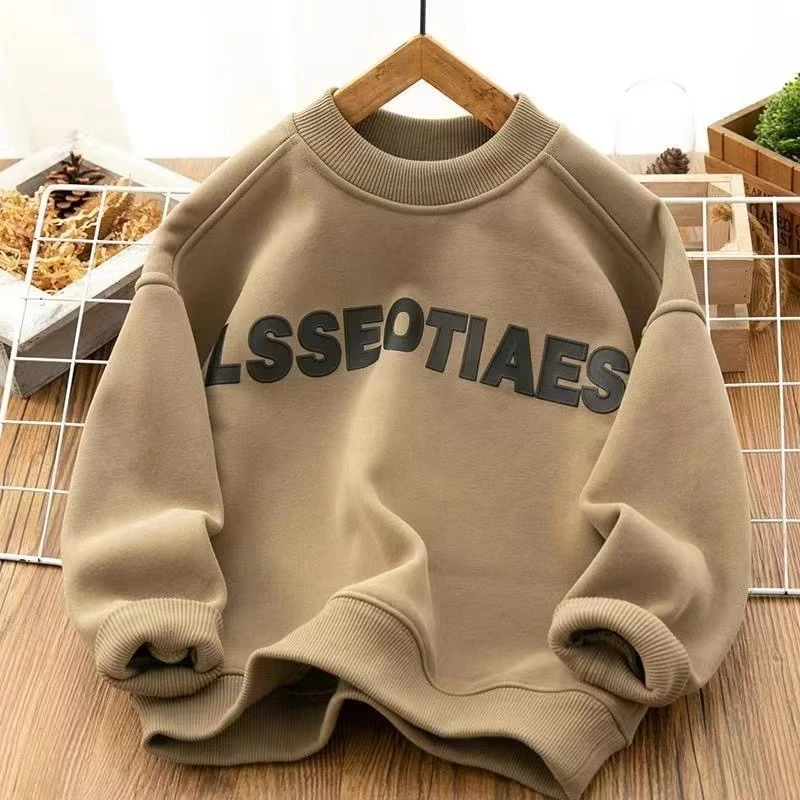 童装男童加绒加厚卫衣2023秋冬新款一体绒中大童男孩休闲保暖上衣