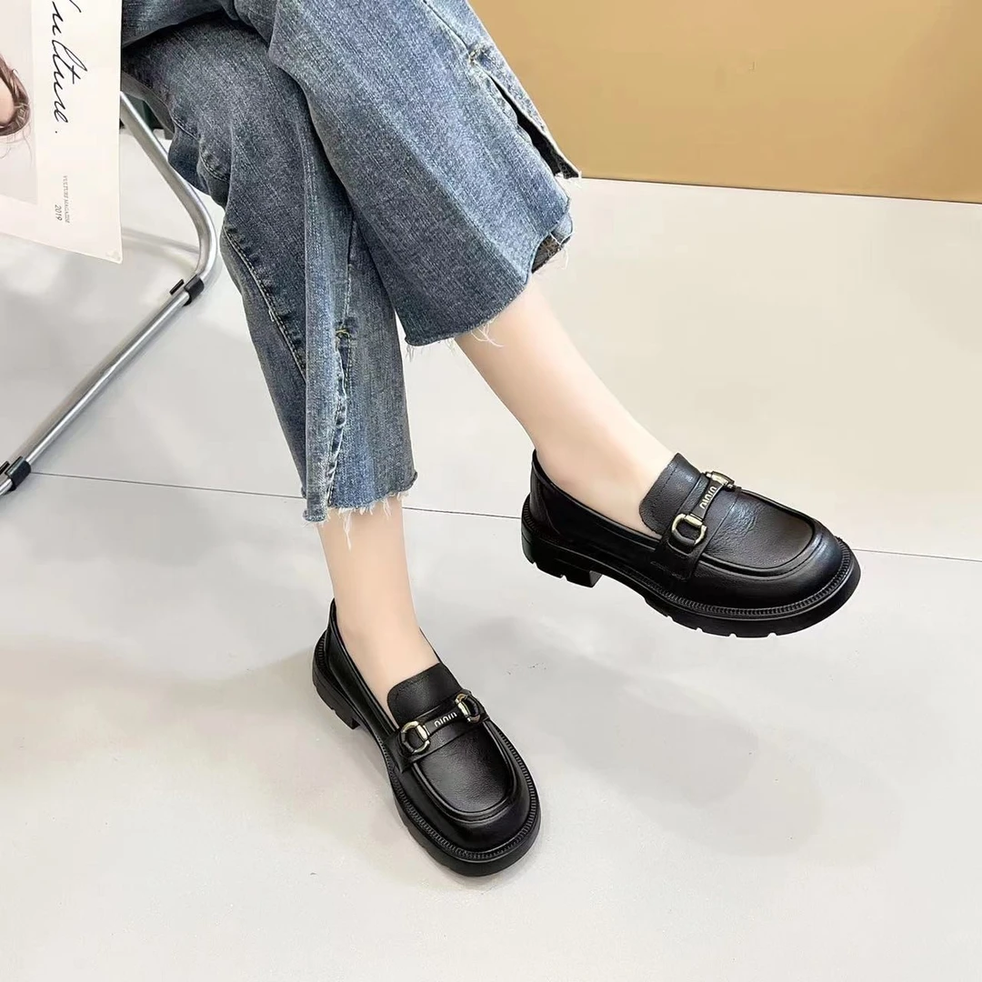 【工厂福利】2024-2春季新款头层牛皮时尚百搭厚底圆头乐福鞋