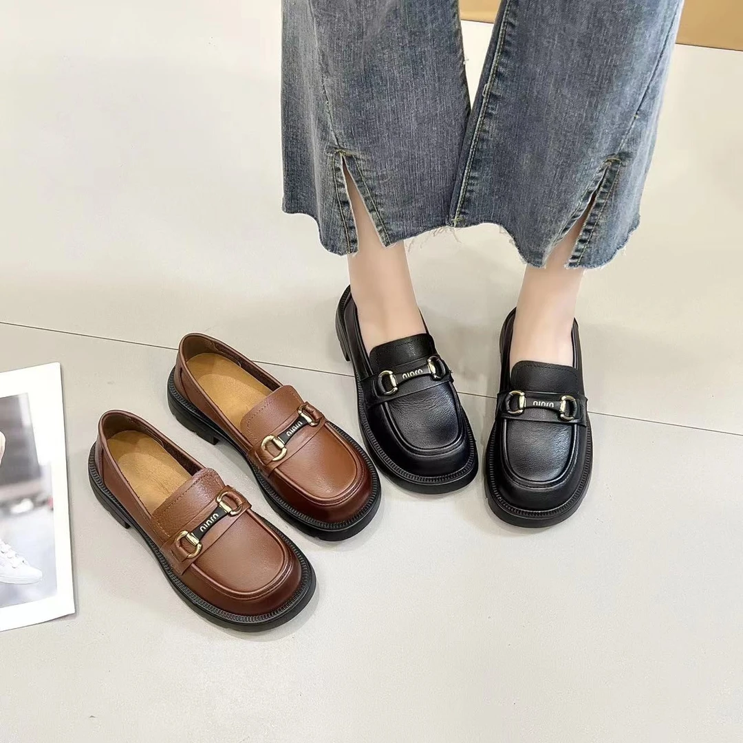 【老彭同学】2024-2春季新款头层牛皮时尚百搭厚底圆头乐福鞋