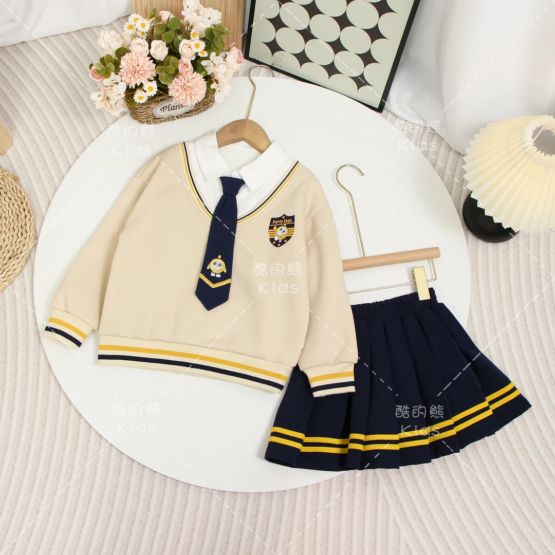 女童儿童休闲2025春装韩版卡通百搭百褶裙D3K1-331