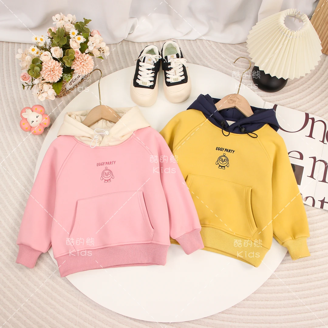 男童女童长袖卫衣儿童休闲2025秋装卡通加绒套头连帽上衣D3T3-466
