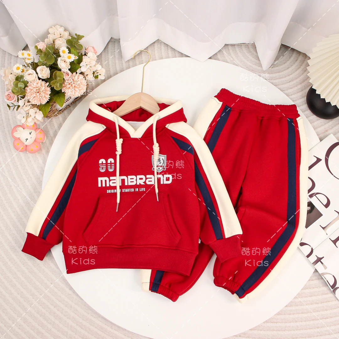 儿童秋冬套装2024男童女童韩版加绒中大童连帽两件套D3S5-540