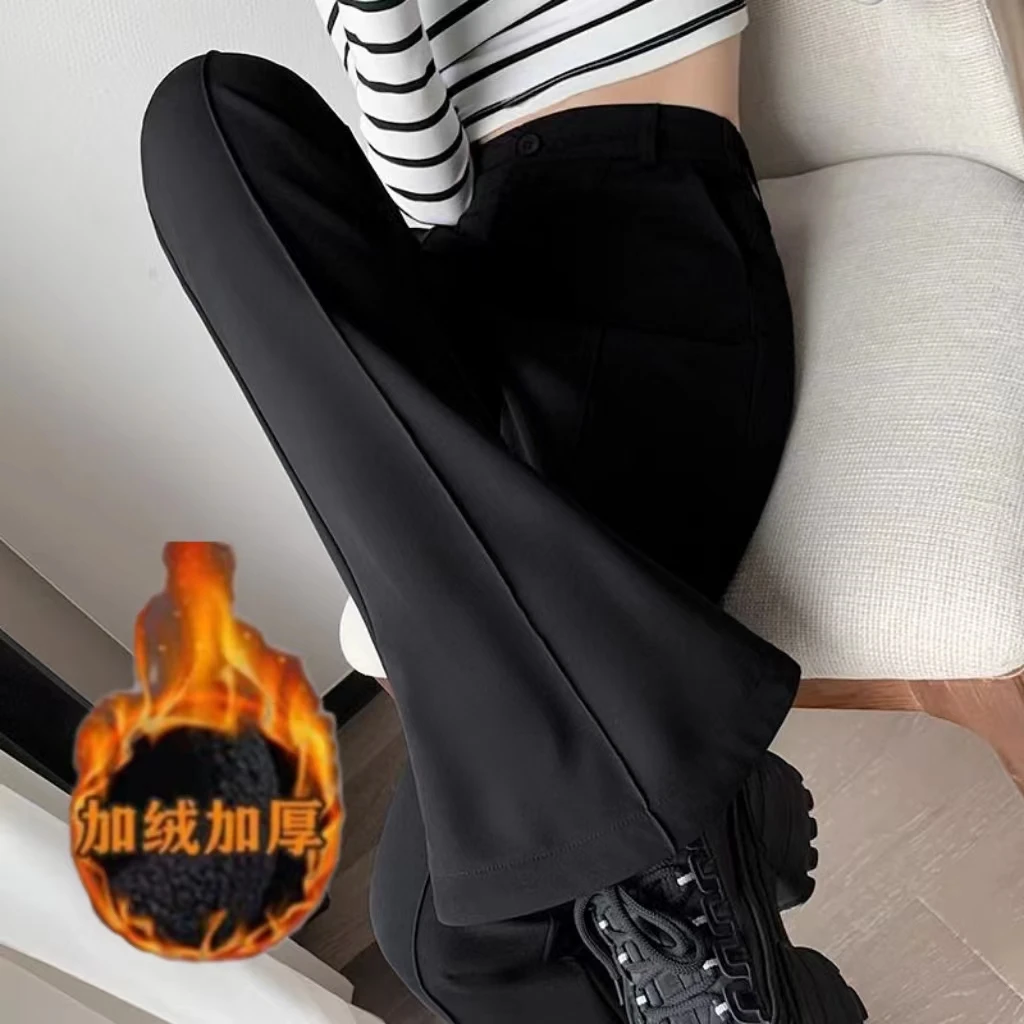 加绒微喇裤女2024秋冬新款高腰修身显瘦西装裤垂感弹力百搭休闲裤
