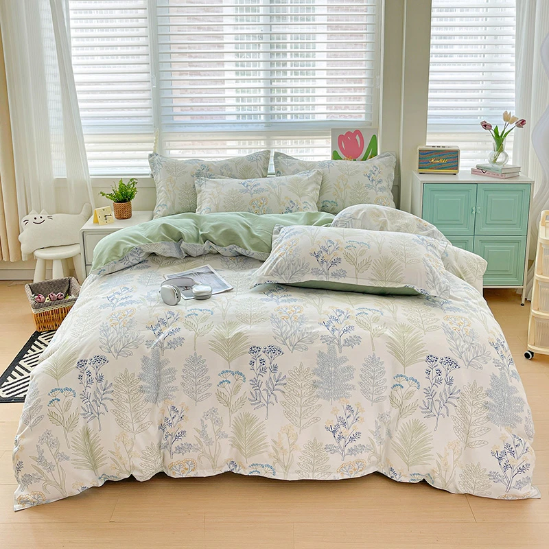 小清新100%纯加厚磨毛双面四件套斜纹亲肤床单被套学生宿舍三件套