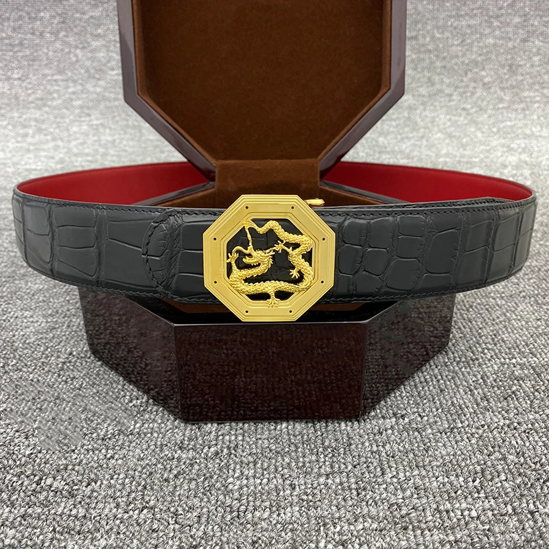 【兴哥新品】男士高端轻奢时尚龙头钢扣鳄鱼纹头层真牛皮皮带腰带02